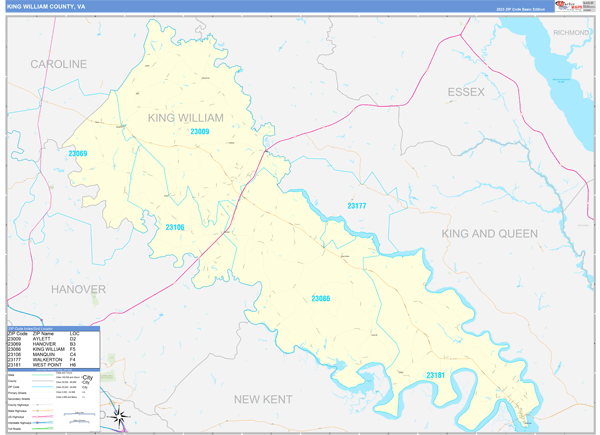 King William County, VA Zip Code Map